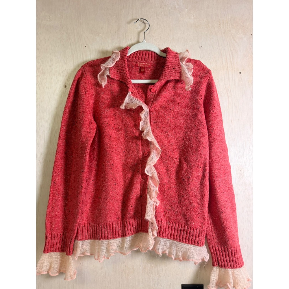 Northern Isles Cardigan Women Large Excellent Ruffle Mohair Trim Holiday 2005